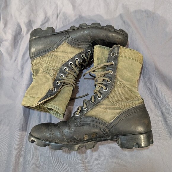 Vintage US Army Vietnam Era Green Canvas & Leather Jungle Combat Boots - Men's 9 - Picture 10 of 12